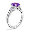 Classic Three Stone Engagement Ring with Emerald-Cut Amethyst in 14k White Gold (8x6mm)