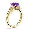 Classic Three Stone Engagement Ring with Emerald-Cut Amethyst in 18k Yellow Gold (8x6mm)