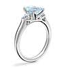 Classic Three Stone Engagement Ring with Emerald-Cut Aquamarine in 14k White Gold (8x6mm)