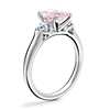Classic Three Stone Engagement Ring with Emerald-Cut Morganite in 14k White Gold (8x6mm)