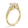 Classic Three Stone Engagement Ring with Emerald-Cut Morganite in 18k Yellow Gold (8x6mm)