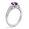 Classic Three Stone Engagement Ring with Oval Amethyst in 14k White Gold (8x6mm)