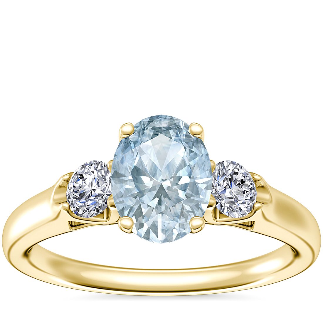 Classic Three Stone Engagement Ring with Oval Aquamarine in 18k Yellow Gold (8x6mm)
