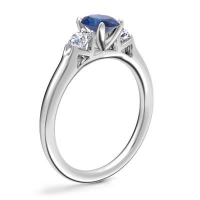 Classic Three Stone Engagement Ring with Oval Sapphire in 14k White Gold (7x5mm)