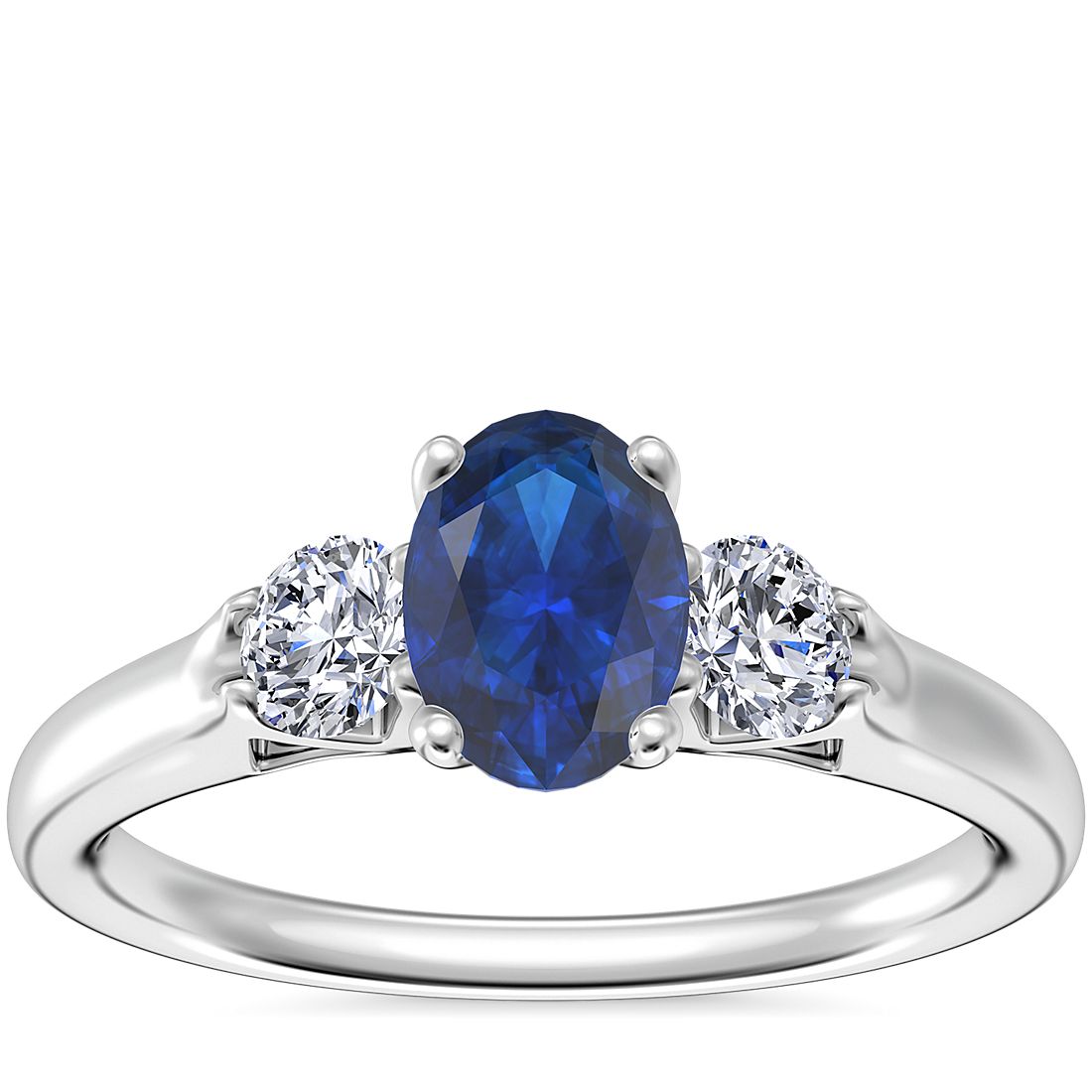 Classic Three Stone Engagement Ring with Oval Sapphire in 14k White Gold (7x5mm)
