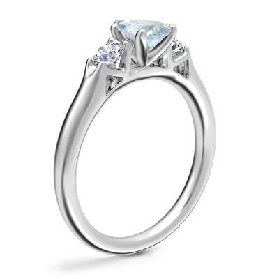 Classic Three Stone Engagement Ring with Pear-Shaped Aquamarine in Platinum (7x5mm)