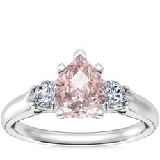 NEW Classic Three Stone Engagement Ring with Pear-Shaped Morganite in Platinum (8x6mm)