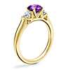 Classic Three Stone Engagement Ring with Round Amethyst in 14k Yellow Gold (6.5mm)