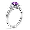 Classic Three Stone Engagement Ring with Round Amethyst in 18k White Gold (6.5mm)