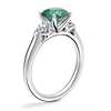 Classic Three Stone Engagement Ring with Round Emerald in 14k White Gold (8mm)