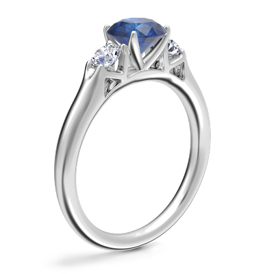 Classic Three Stone Engagement Ring with Round Sapphire in 18k White Gold (6mm)