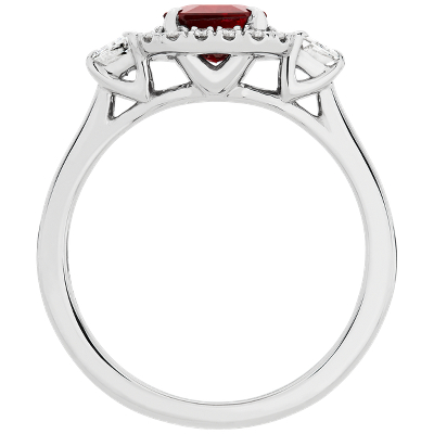 Emerald Cut Ruby and Trapezoid Diamond Ring in 18k White Gold