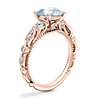 Floral Ellipse Diamond Cathedral Engagement Ring with Round Aquamarine in 14k Rose Gold (8mm)