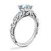 Floral Ellipse Diamond Cathedral Engagement Ring with Cushion Aquamarine in 14k White Gold (6.5mm)