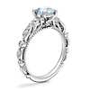 Floral Ellipse Diamond Cathedral Engagement Ring with Round Aquamarine in Platinum (6.5mm)