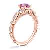 Floral Ellipse Diamond Cathedral Engagement Ring with Oval Pink Sapphire in 14k Rose Gold (7x5mm)