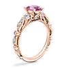 Floral Ellipse Diamond Cathedral Engagement Ring with Oval Pink Sapphire in 14k Rose Gold (8x6mm)