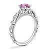 Floral Ellipse Diamond Cathedral Engagement Ring with Oval Pink Sapphire in 14k White Gold (7x5mm)