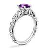 Floral Ellipse Diamond Cathedral Engagement Ring with Oval Amethyst in Platinum (8x6mm)