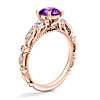 Floral Ellipse Diamond Cathedral Engagement Ring with Round Amethyst in 14k Rose Gold (6.5mm)