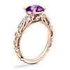 Floral Ellipse Diamond Cathedral Engagement Ring with Round Amethyst in 14k Rose Gold (8mm)