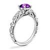 Floral Ellipse Diamond Cathedral Engagement Ring with Round Amethyst in 14k White Gold (6.5mm)
