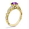 Floral Ellipse Diamond Cathedral Engagement Ring with Round Amethyst in 14k Yellow Gold (6.5mm)