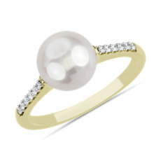 Freshwater Pearl Fashion Ring with Diamonds in 14k Yellow Gold