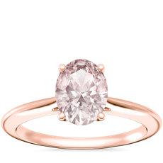 Knife Edge Solitaire Plus Diamond Engagement Ring with Oval Morganite in 18k Rose Gold (8x6mm)