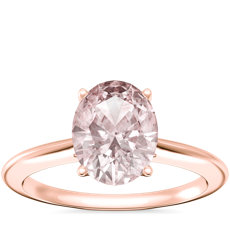 Knife Edge Solitaire Plus Diamond Engagement Ring with Oval Morganite in 18k Rose Gold (9x7mm)