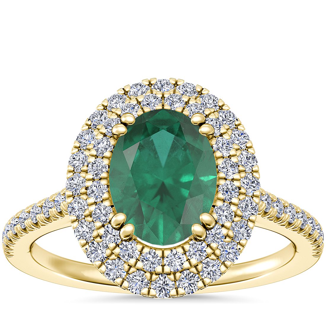 14k Yellow Gold Oval Emerald And Diamond Ring 