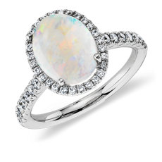 Opal and Diamond Ring in 18k White Gold (10x8mm)