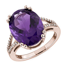 椭圆形紫水晶 14K 玫瑰金宣言戒指