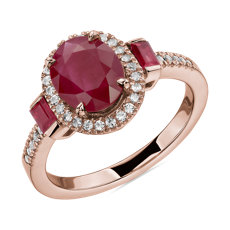 Oval and Baguette Ruby Ring in 14k Rose Gold