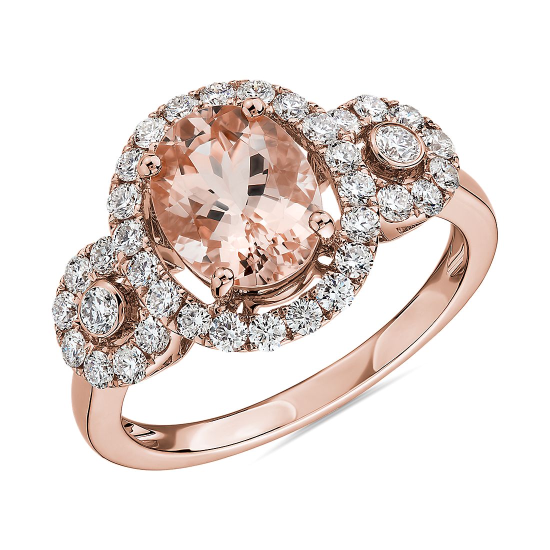 Oval Morganite Ring with Diamonds in 14k Rose Gold