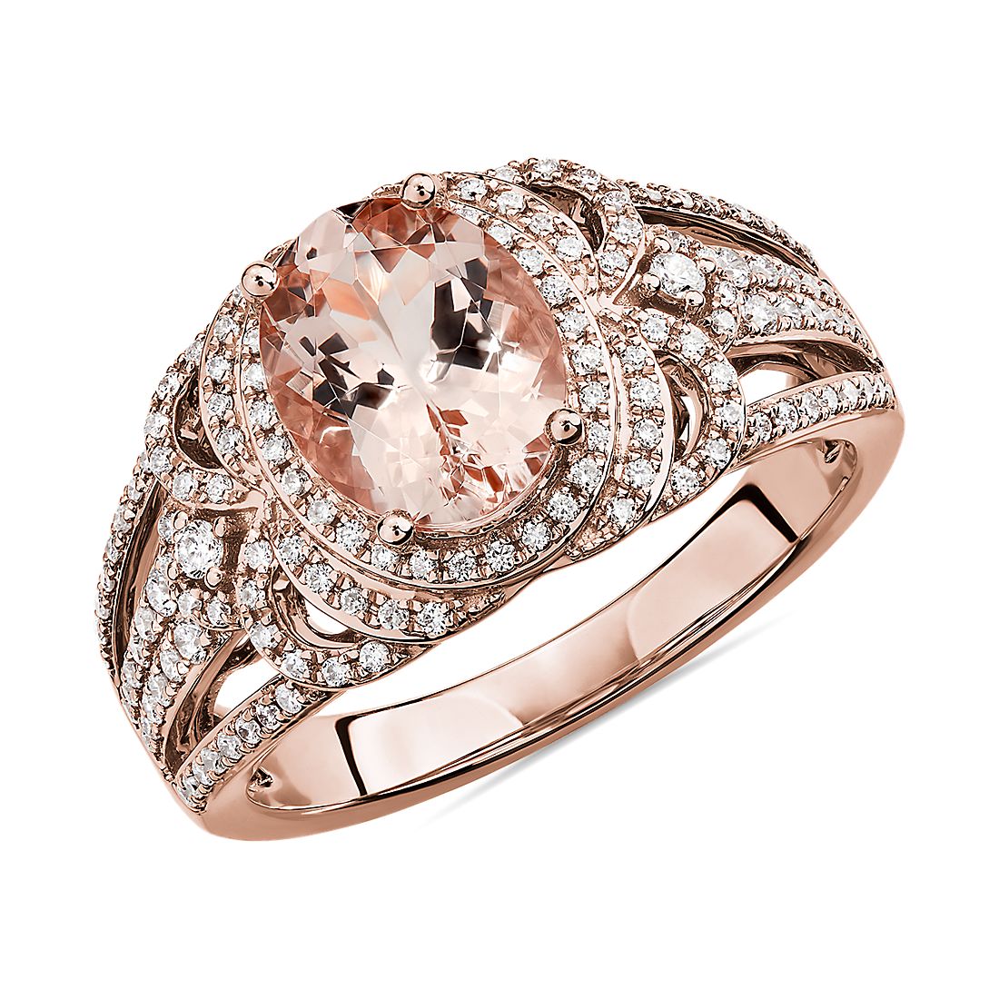 Halo Ring Wedding Ring, Ring For Her 1.5 CT 14k Rose Gold Oval Morganite Diamond Halo Engagement Ring Art Deco Ring Gift For Her