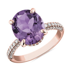 14k 玫瑰金橢圓形法國玫瑰紫水晶個性戒指
