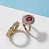 first alternate view of Oval Ruby Ring with Double Diamond Halo in 14k Rose Gold (7x5mm)