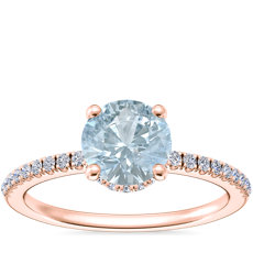 Petite Micropavé Hidden Halo Engagement Ring with Round Aquamarine in 14k Rose Gold (6.5mm)