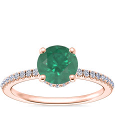 Petite Micropavé Hidden Halo Engagement Ring with Round Emerald in 14k Rose Gold (6.5mm)