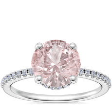 Petite Micropavé Hidden Halo Engagement Ring with Round Morganite in 14k White Gold (8mm)