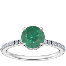 Petite Micropavé Hidden Halo Engagement Ring with Round Emerald in Platinum (6.5mm)