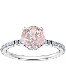 Petite Micropavé Hidden Halo Engagement Ring with Round Morganite in Platinum (6.5mm)