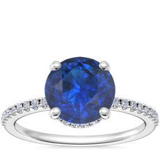 NEW Petite Micropavé Hidden Halo Engagement Ring with Round Sapphire in Platinum (8mm)