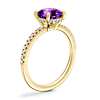 Petite Micropavé Hidden Halo Engagement Ring with Cushion Amethyst in 14k Yellow Gold (6.5mm)