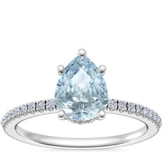 NEW Petite Micropavé Hidden Halo Engagement Ring with Pear-Shaped Aquamarine in Platinum (8x6mm)