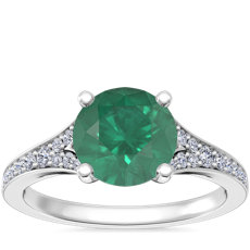 Petite Split Shank Pavé Cathedral Engagement Ring with Round Emerald in Platinum (8mm)