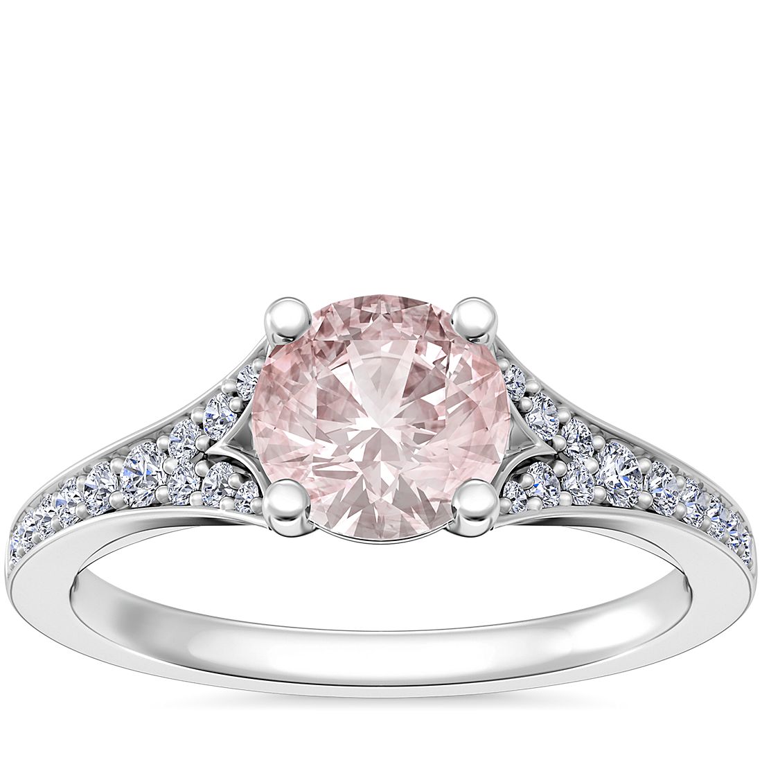 Petite Split Shank Pavé Cathedral Engagement Ring with Round Morganite in Platinum (6.5mm)