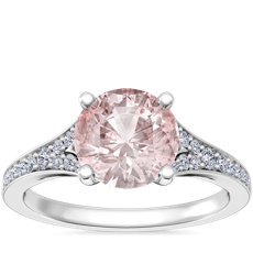 Petite Split Shank Pavé Cathedral Engagement Ring with Round Morganite in Platinum (8mm)