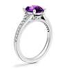 Petite Split Shank Pavé Cathedral Engagement Ring with Oval Amethyst in 14k White Gold (9x7mm)